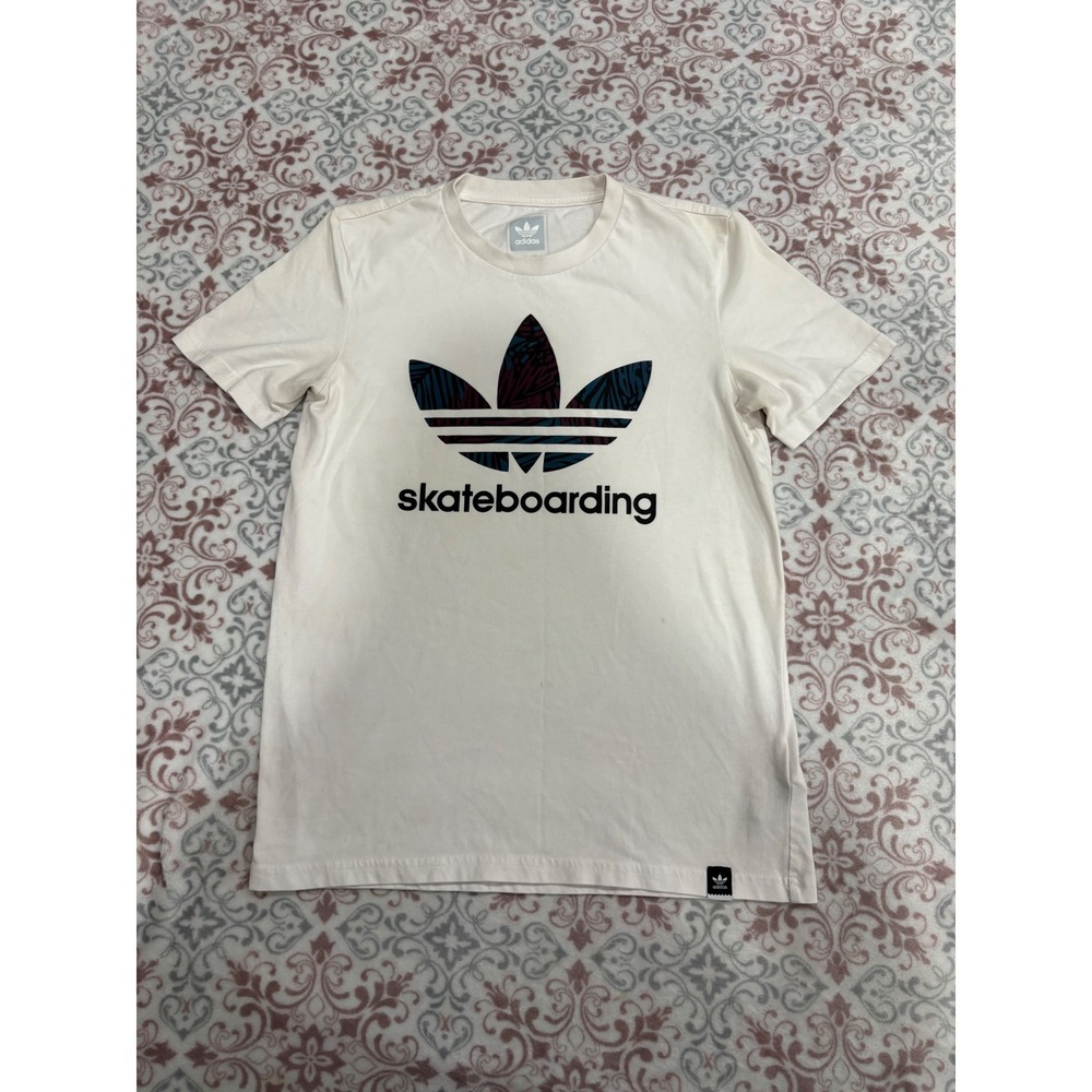 Adidas Skateboarding Trefoil Graphic T-Shirt Mens Small Cream Climalite Tee